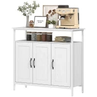 Credenza da Cucina con Ripiano Aperto e 2 Armadietti, in Legno e Acciaio, 100x35x88 cm, Bianco