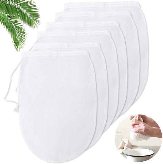 Set di filtri per latticini, set di 6 filtri, adatti a latticini di noci, succhi di frutta, latte di soia, caffè, succhi di verdura, in nylon, lavabile, 6 pezzi.