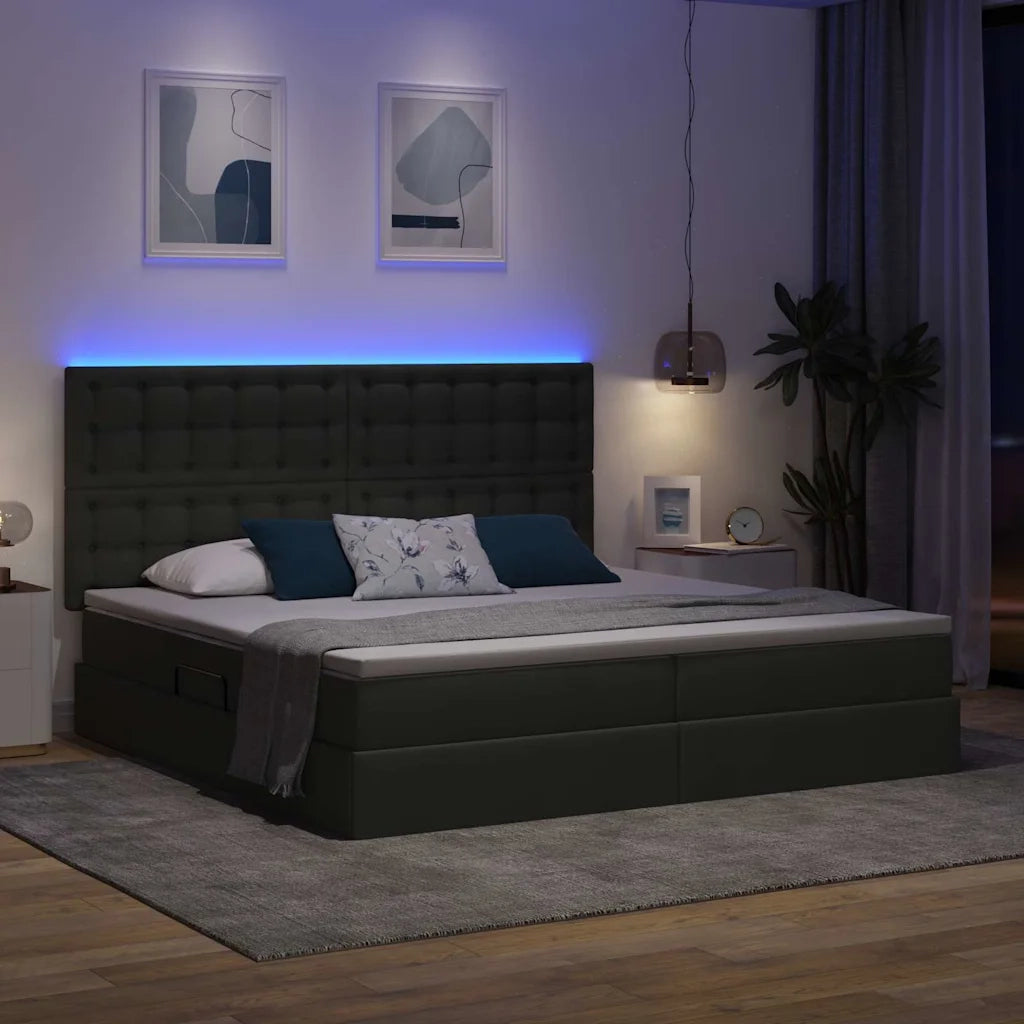 Letto con contenitore LED e materasso Grigio Scuro 200 x 200 cm