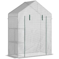 Serra da Giardino in PE e Acciaio per Esterni con 2 Scaffali e Porta Avvolgibile, 143x73x195 cm, Bianco