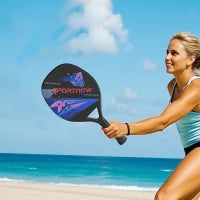 Set di Racchette da Beach Tennis, Manico Antiscivolo, Fibra di Carbonio, Nero