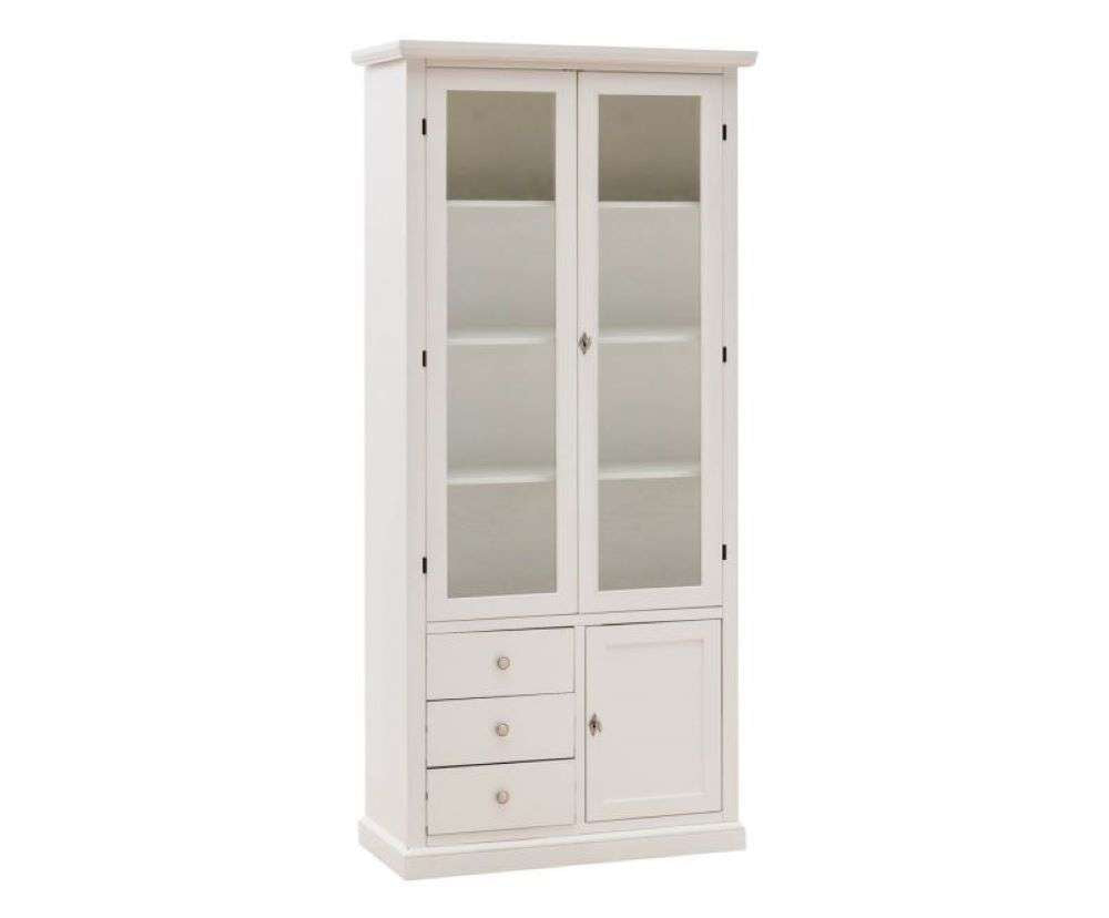 Vetrina 3 ante 3 cassetti arte povera in legno massello e mdf con rifinitura in bianco 90x41x186 H