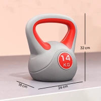 Kettlebell 14kg in PU e Sabbia con Base Piatta e Impugnatura per Stacchi, Squat e Sollevamenti, 26x18x32 cm, Rosso