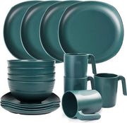 Serviesset in plastica resistente, set da 16 pezzi per campeggio leggero, set da tavola e bicchieri e tazze per 4 persone, resistente a forno a microonde e lavastoviglie