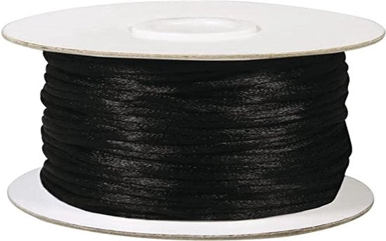 Cordone satinato, 2 mm Ø, rotolo 50 m, nero, cordone di perle, cordone intrecciato, cordone decorativo, cordone satinato