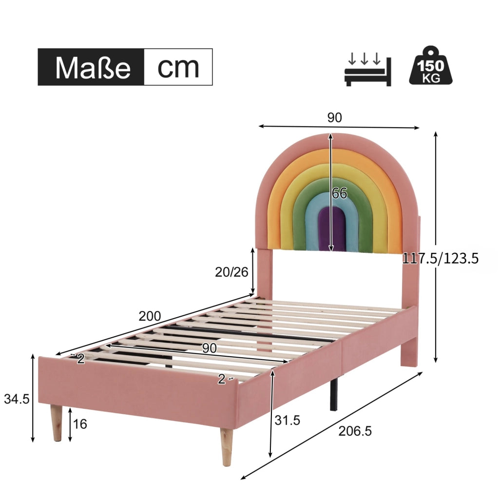 Letto imbottito 90x200 cm; testiera regolabile; velluto rosa (Senza materasso)