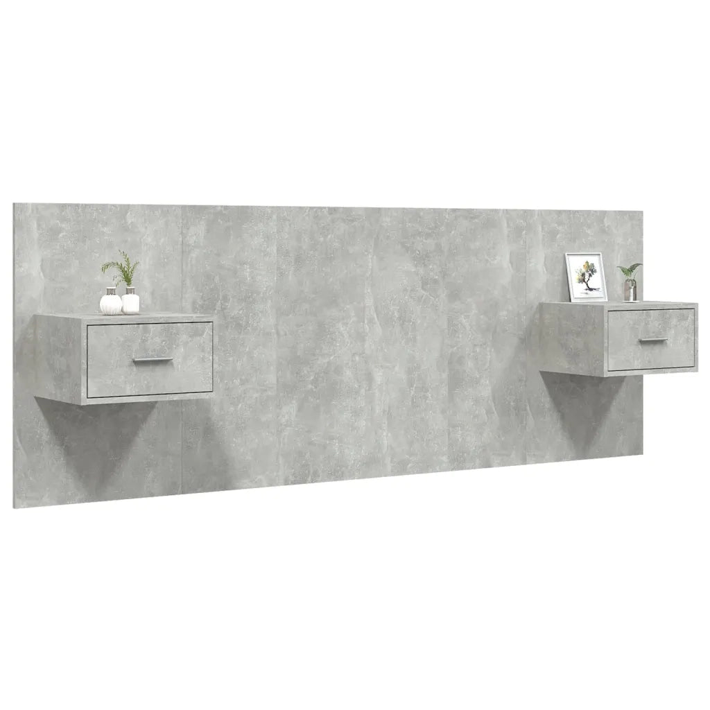 Testiera Letto con Comodini in Legno Multistrato Grigio Cemento 3115679