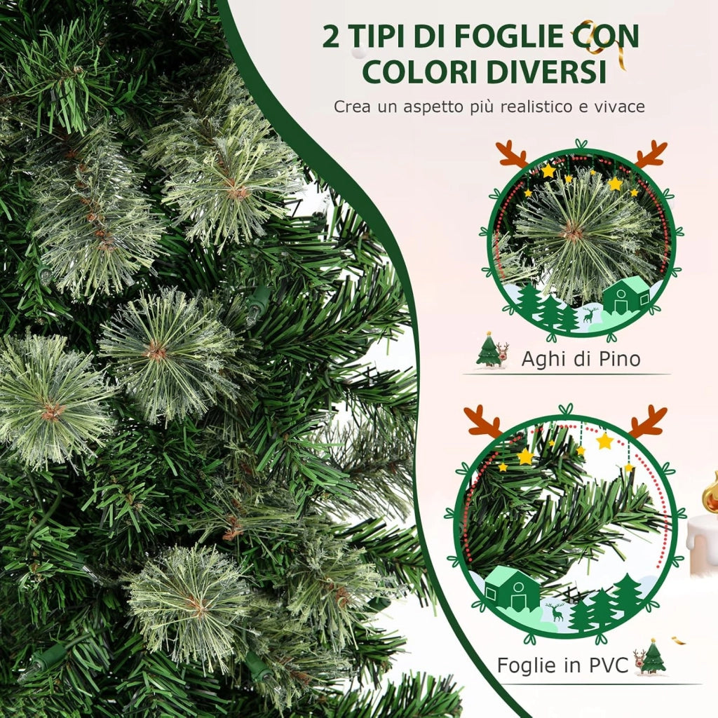 Albero di Natale Mezzo 210 CM, Albero di Natale Artificiale Metà con 150 Luci LED Incorporate, 403 Rami in PVC e Base Pieghevole in Metallo da Casa, Ufficio e Negozio