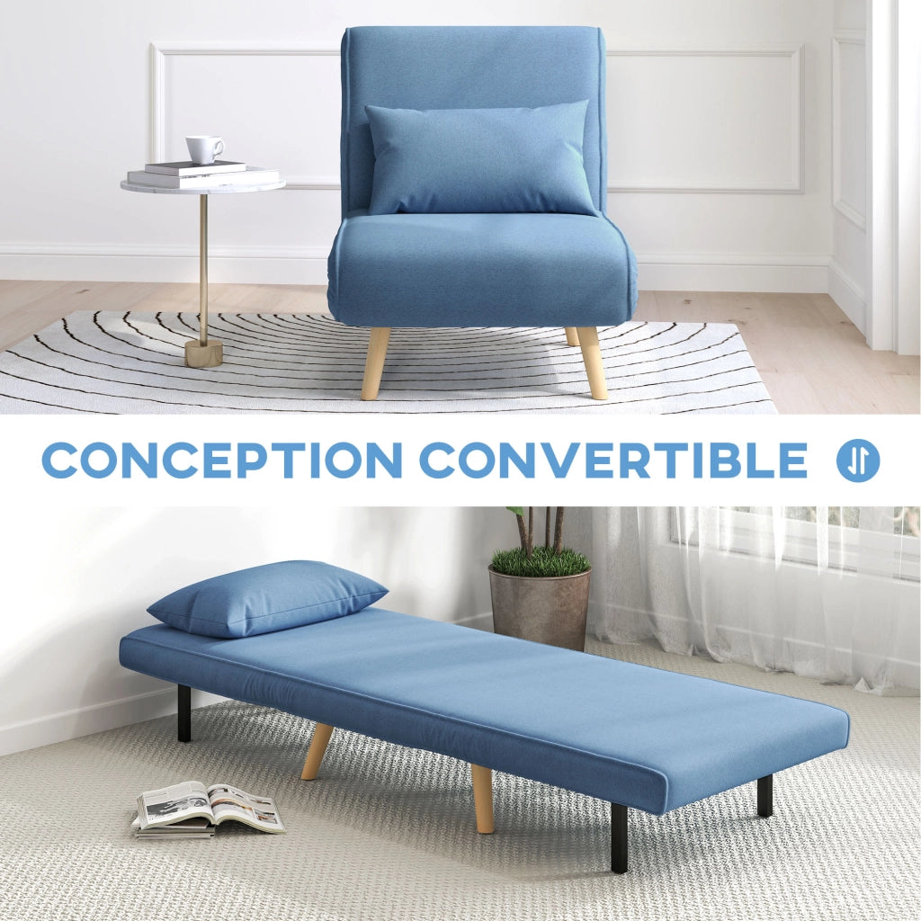 Poltrona letto convertibile 3 in 1 - Xylo - tessuto blu con cuscino, schienale 5 posizioni
