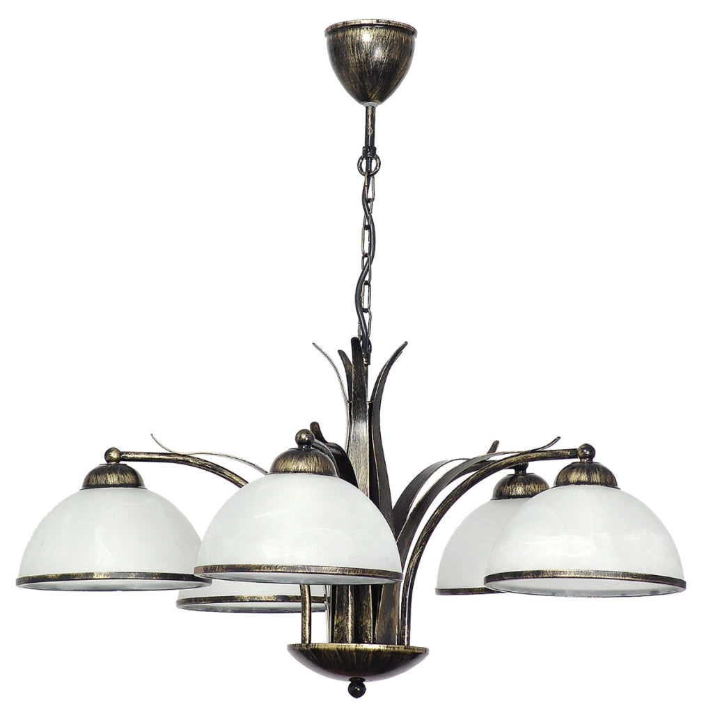 Lampada a sospensione Korfu, patina oro, 5 vetri E27