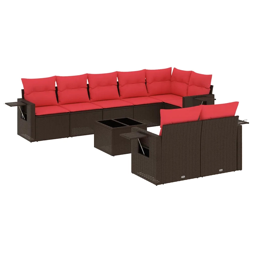 Set Divani da Giardino 9 pz con Cuscini Marrone in Polyrattan 3220433