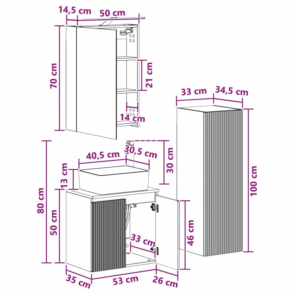 Set di mobili per il bagno 4 pcs Grigio Cemento 3407434