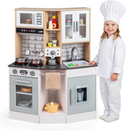 Cucina Giocattolo per Bambini, Cucinetta in Legno con Suoni e Luci, Fornello, Lavandino, Macchina del Caffè, Gioco Cucina di Ruolo per Bambini 3+ Anni (Grigio)