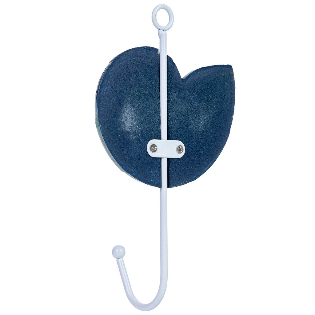 Appendiabiti da parete in legno blu a forma di conchiglia, 10x4x16h cm