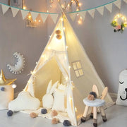 Tenda tipi per bambini con materasso, striscione e palla di gomma - Tenda per bambino in canapa beige per decorazione della camera da letto