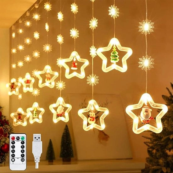 Gordino di illuminazione con cavo di alimentazione LED da 3 m e 27 m con cavo USB - Catena di luci con 5 tipi di decorazioni di pupazzi di Natale per uso interno ed esterno