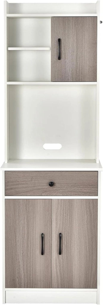 Credenza Alta da Cucina 180 cm, Mobile Cucina Dispensa con Fori Cavi, Mobile Buffet con Ripiano Regolabile, 3 Ante e Cassetto, per Soggiorno, Sala da Pranzo, Bagno, 60 x 40 x 180 cm (Bianco)