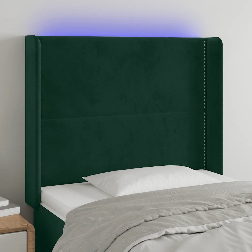 vidaXL Testiera a LED Verde Scuro 93x16x118/128 cm in Velluto
