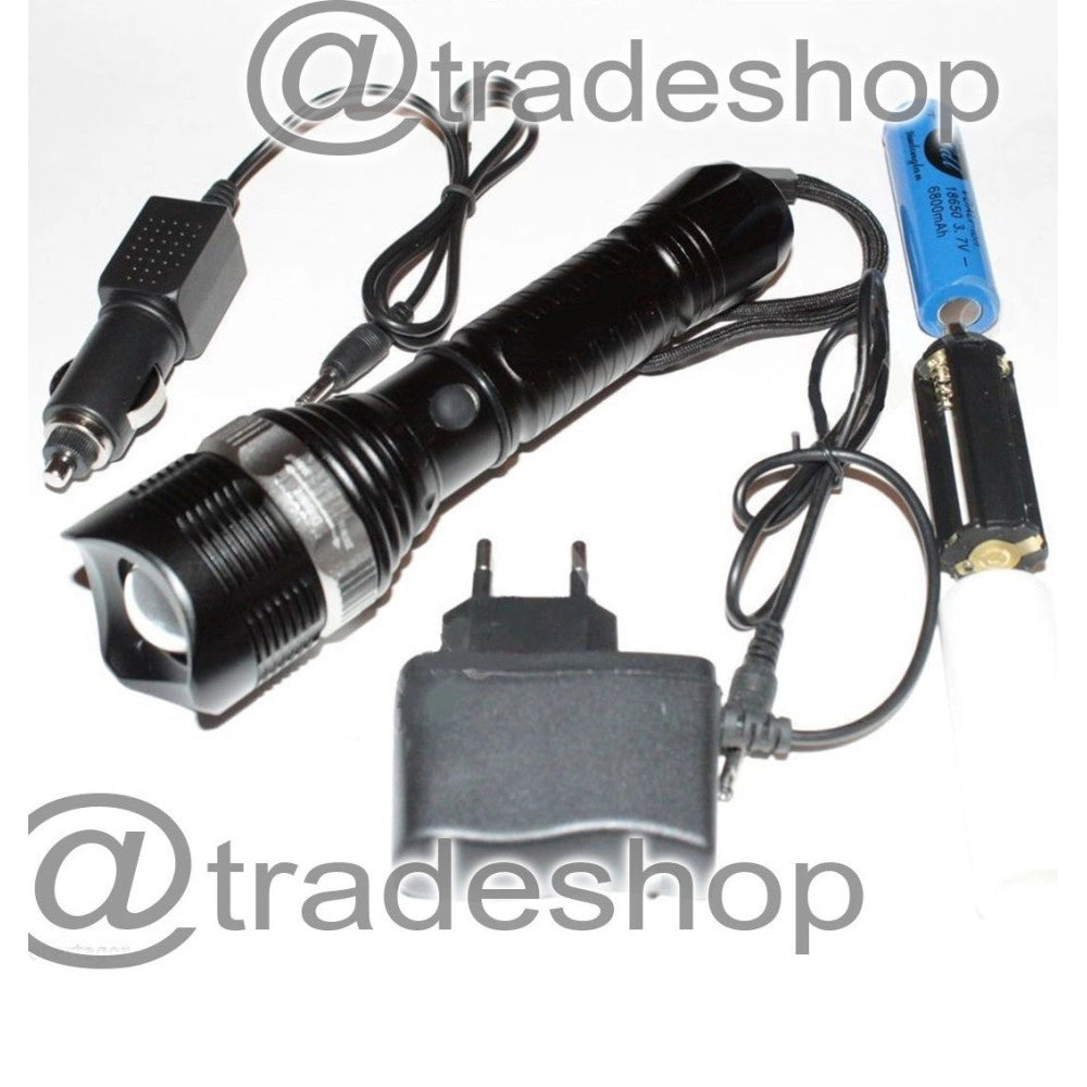 Trade Shop - Torcia Led Alluminio 15000 W Ricaricabile 3.7v Con Segnalatori Di Emergenza -