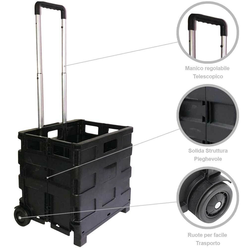 Carrello Trolley Multiuso Pieghevole Kinzo 2 Ruote Manico Per Spesa e Campeggio