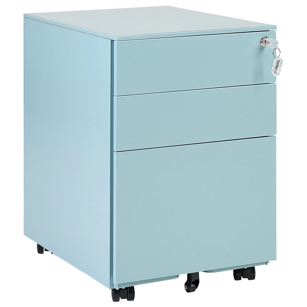 Classificatore in Metallo azzurro 3 Cassetti e Ruote Chiudibile a Chiave