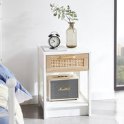 TAVOLINO NOTTE con cassetto 55x40x40 cm MDF bianco/naturale effetto rattan