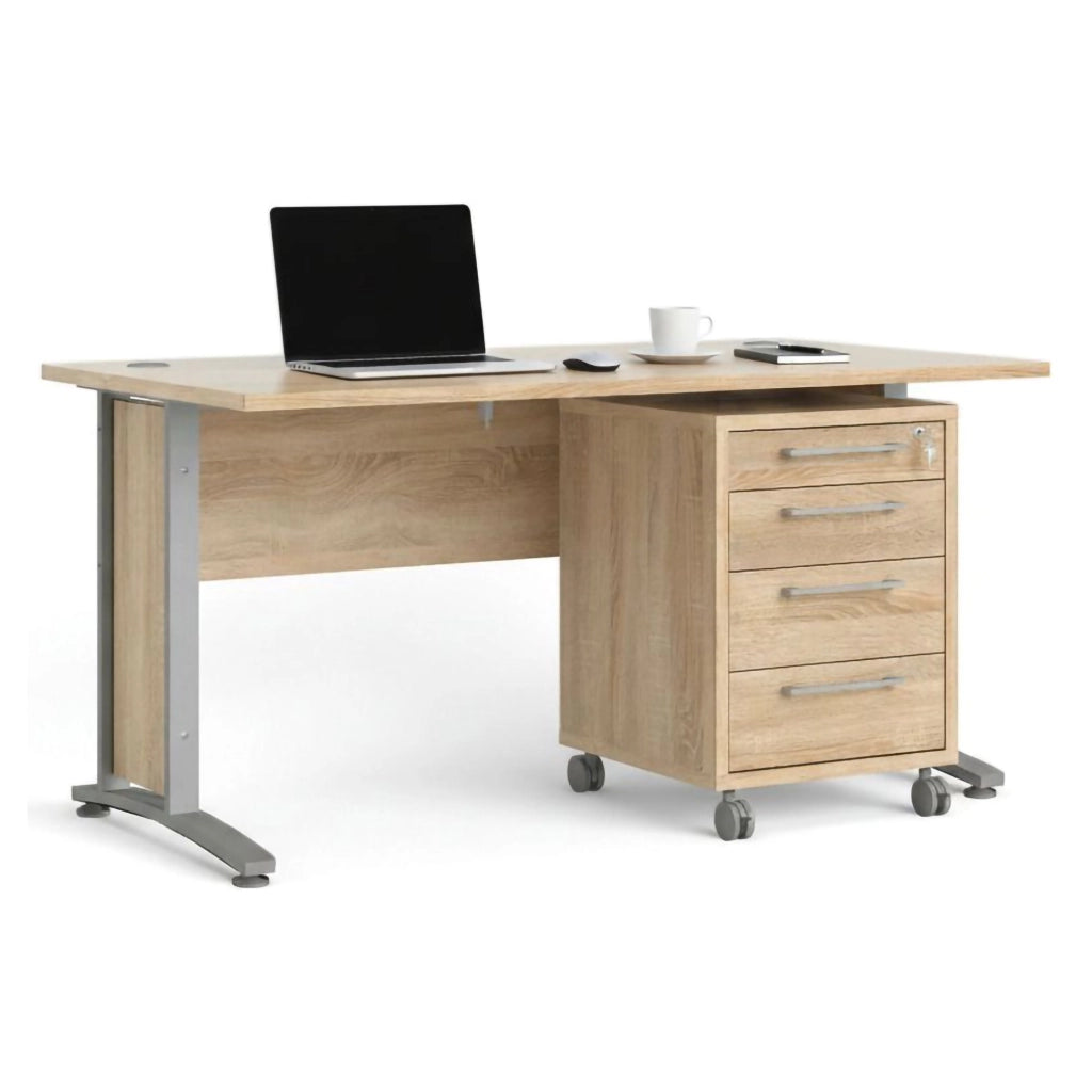 Scrivania Azzaro, Scrittoio multiuso, Tavolo per ufficio porta PC, Piano di lavoro, 150x80 h75 cm, Grigio e Quercia
