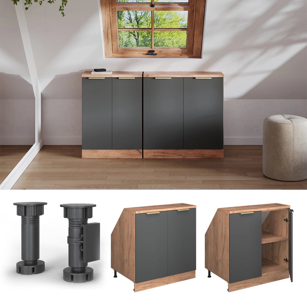 Mobile sottotetto Rion Antracite-oro/Rovere dorato 80 x 83.8 cm con 2 porte, carcassa 60 cm profondità Vicco