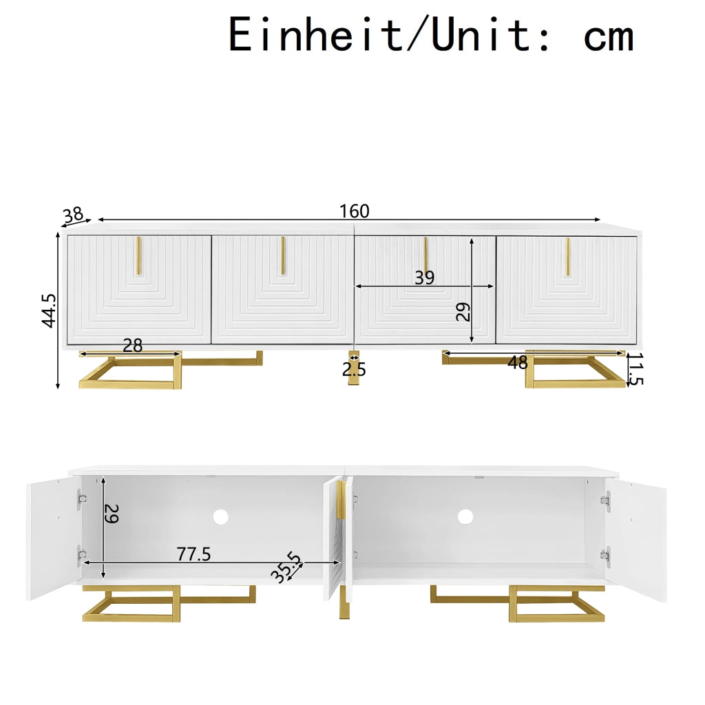 Mobile TV 160x38x44.5 cm; ante strutturate con ampio spazio; truciolare; bianco