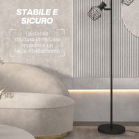 Lampada da Terra 3 Luci Orientabili 40W 41x28x169 cm in Metallo Nero