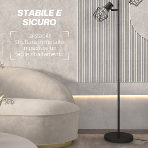 Lampada da Terra 3 Luci Orientabili 40W 41x28x169 cm in Metallo Nero