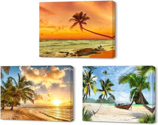Decorazione da parete 3D a stampa di un tramonto di mare su tela - 40 x 30 cm - decorazione per camera da letto - arte per la camera da bagno - con cornice integrata