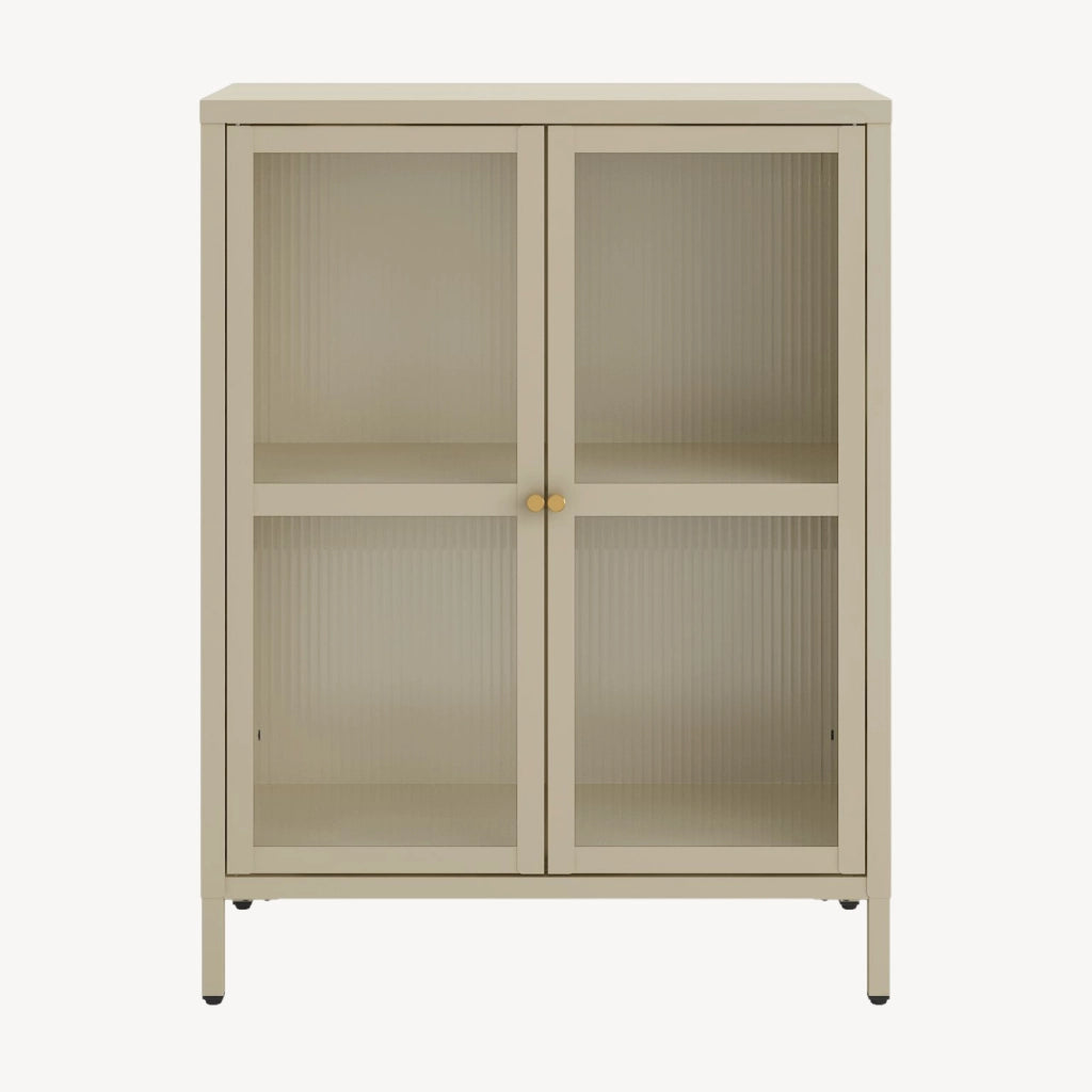 Credenza Säkylä Comò con Ante in Vetro Scanalato 84x64x35 cm Color Cammello [en.casa]