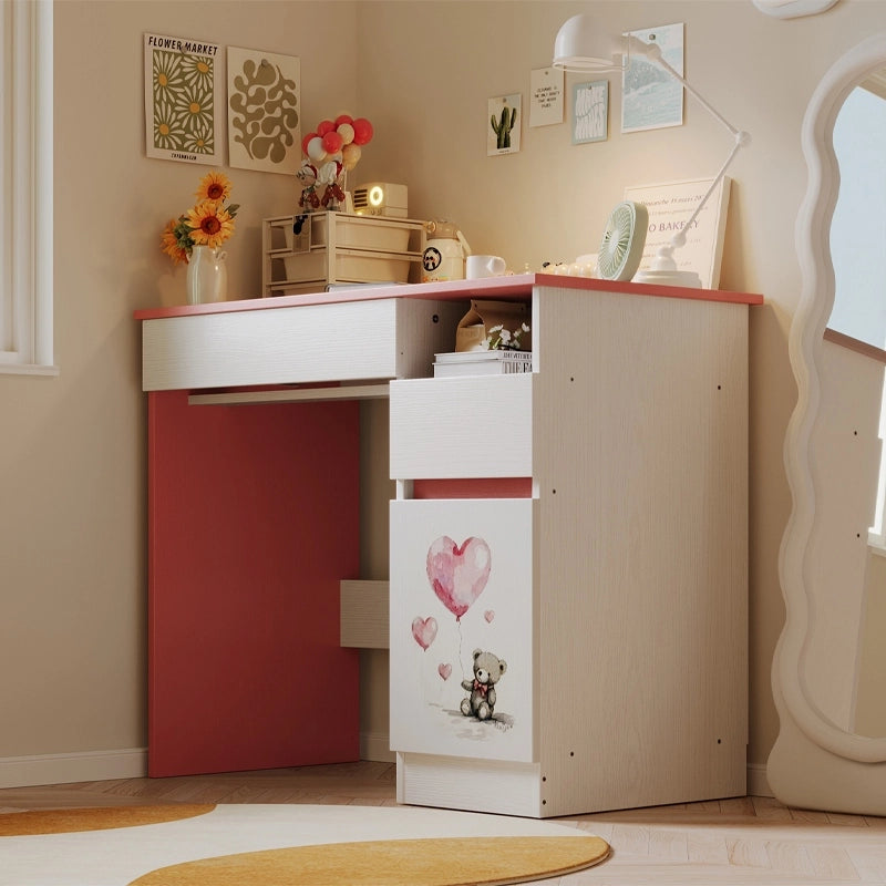 Scrivania per bambina con orsetto rosa, stile loft moderno, con ripiano e cassetto