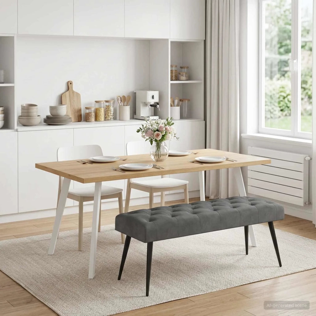 Panchina con bottoni imbottiti Grigio Scuro 110 x 40 x 46 cm 42038572