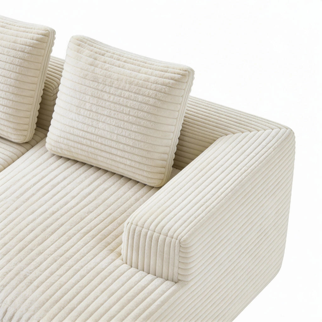 Divano ad angolo, divano a L, con poltrona reclinabile a destra, design modulare, 4 cuscini, pronto all’uso, beige