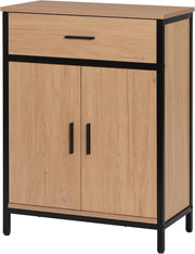 Mobile per Bagno da Terra, Armadietto da Bagno a 2 Ante in Legno e Metallo, Mobiletto Salvaspazio con Cassetto e Ripiano Regolabile, Stile Industriale, Marrone e Nero, 60x30x80 cm