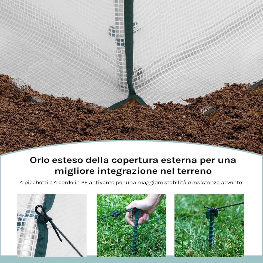 Serra da Giardino a Tunnel, Copertura per Piante da Esterno, in Rete PE e Tubi d’Acciaio Zincato, Porta Avvolgibile con Cerniere e 6 Finestre Laterali, 300x300x200cm, Bianco