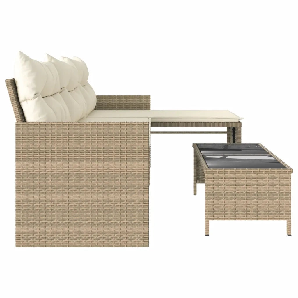 Divano da Giardino con Tavolo e Cuscini a L Beige in Polyrattan 365575