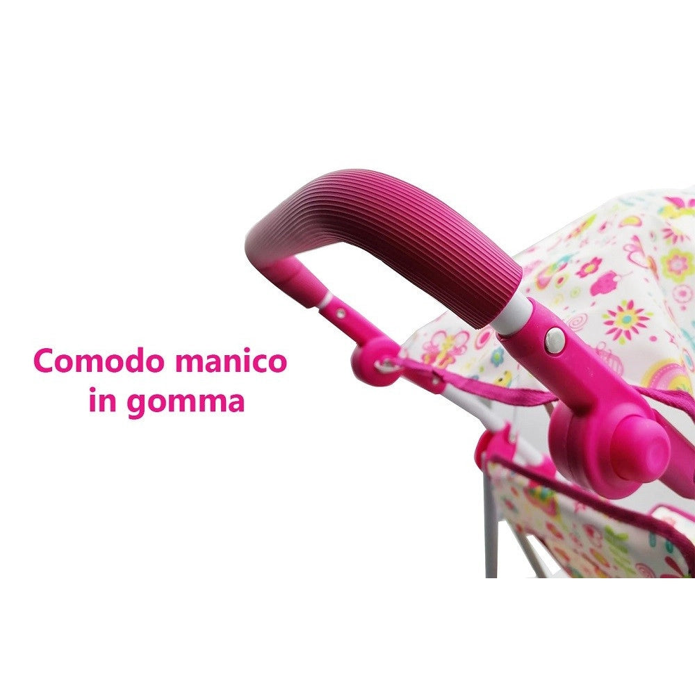 Trade Shop - Passeggino Giocattolo Per Bambola 60cm Rosa Carrozzino Metallo Richiudibile -