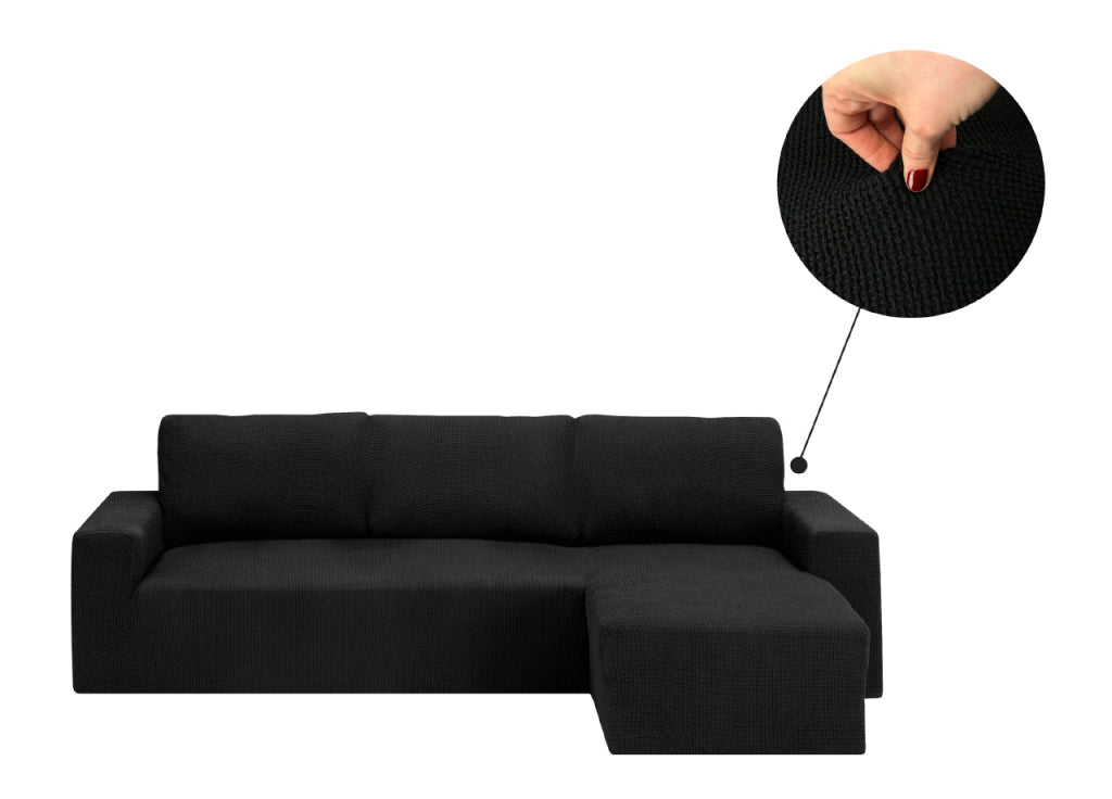 Copridivano Con Penisola Chaise Longue Tinta Unita Nero Mod Capri - Destra - Nero