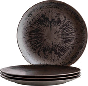 Piatti Metallic Brons, Piatti grandi rotondi con elegante smalto lucido in un set di 4, anche come piatti per pizza, piatti da servizio e piatti decorativi, 4 piatti giganti in ceramica di alta qualità, steatite, marrone