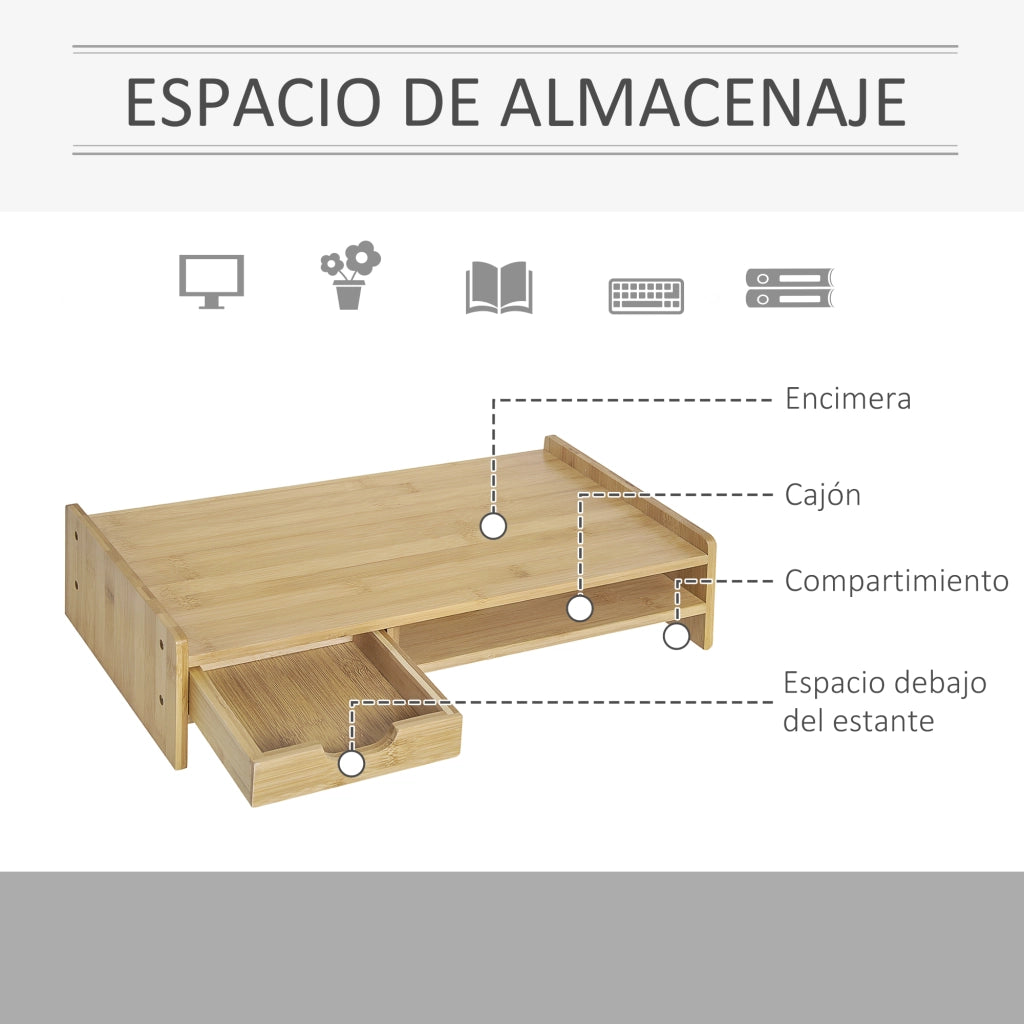 Supporto Monitor Bamb¨´ ¨C Xylo ¨C Organizer Scrivania Legno 49x25,5x11,5 cm Naturale