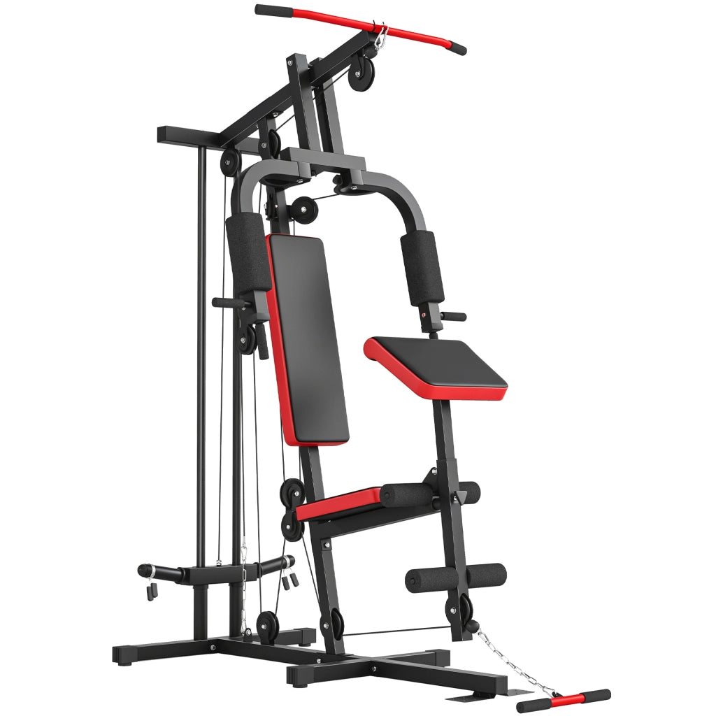 Stazione Multifunzione per Allenamento con Pesi Liberi e Panca Regolabile ¨C Xylo ¨C 136x107x205cm Nero Rosso