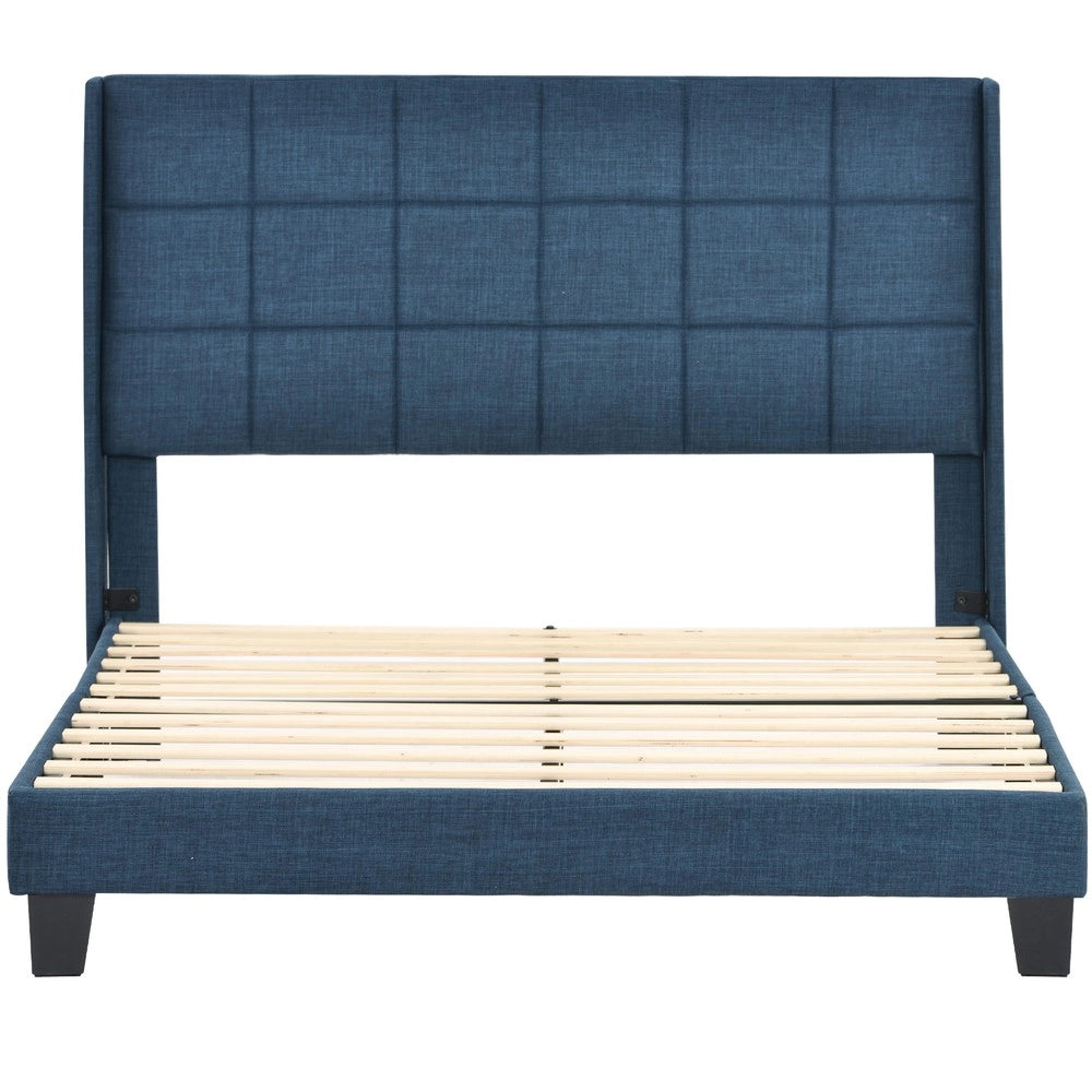 Letto Imbottito Matrimoniale con Testiera e Rete a Doghe ¨C MINIMAL ¨C 140x200 Blu Lino con Materasso