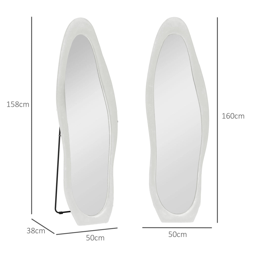 Specchio da terra intero 50x160 cm bianco, specchio ondulato da parete o appoggio con supporto