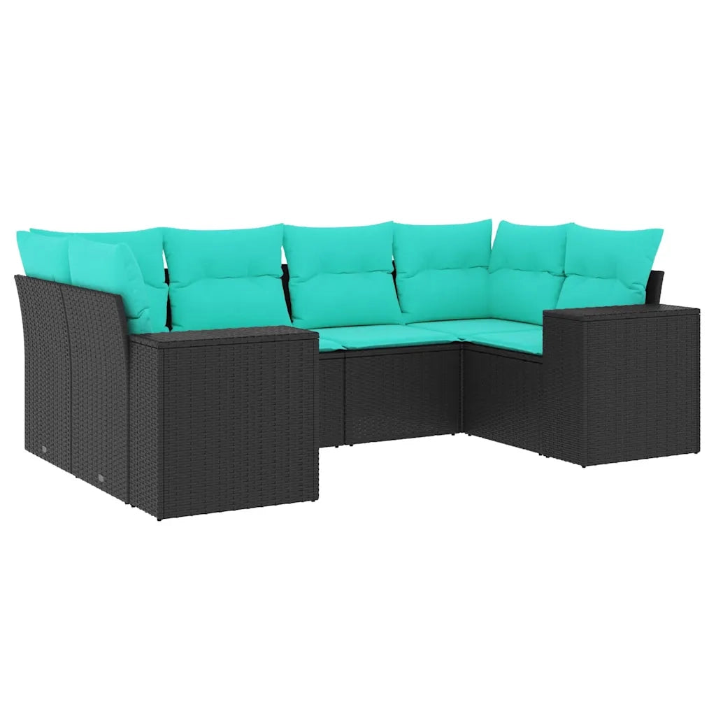 Set Divani da Giardino 6 pz con Cuscini Nero in Polyrattan 3222976