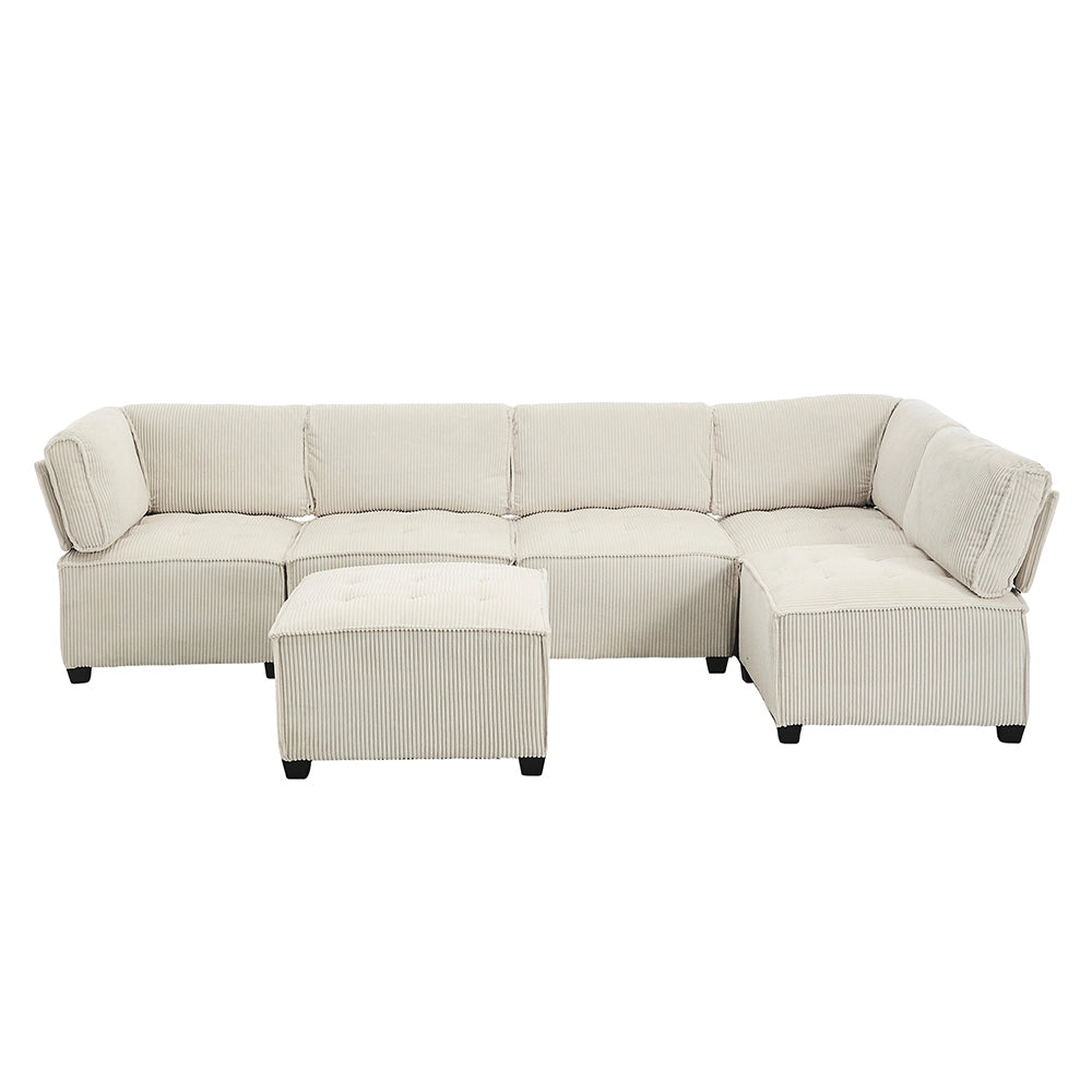 Divano modulare - Xylo - 308cm 6 posti velluto costato con tasche e struttura legno/metallo