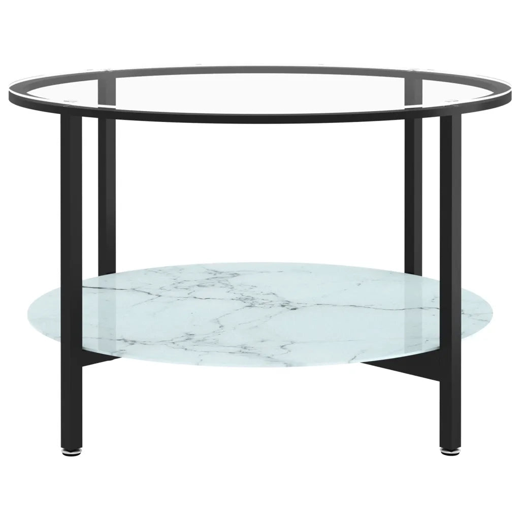 Tavolino da Salotto Nero e Marmo Bianco 70cm in Vetro Temperato 331620