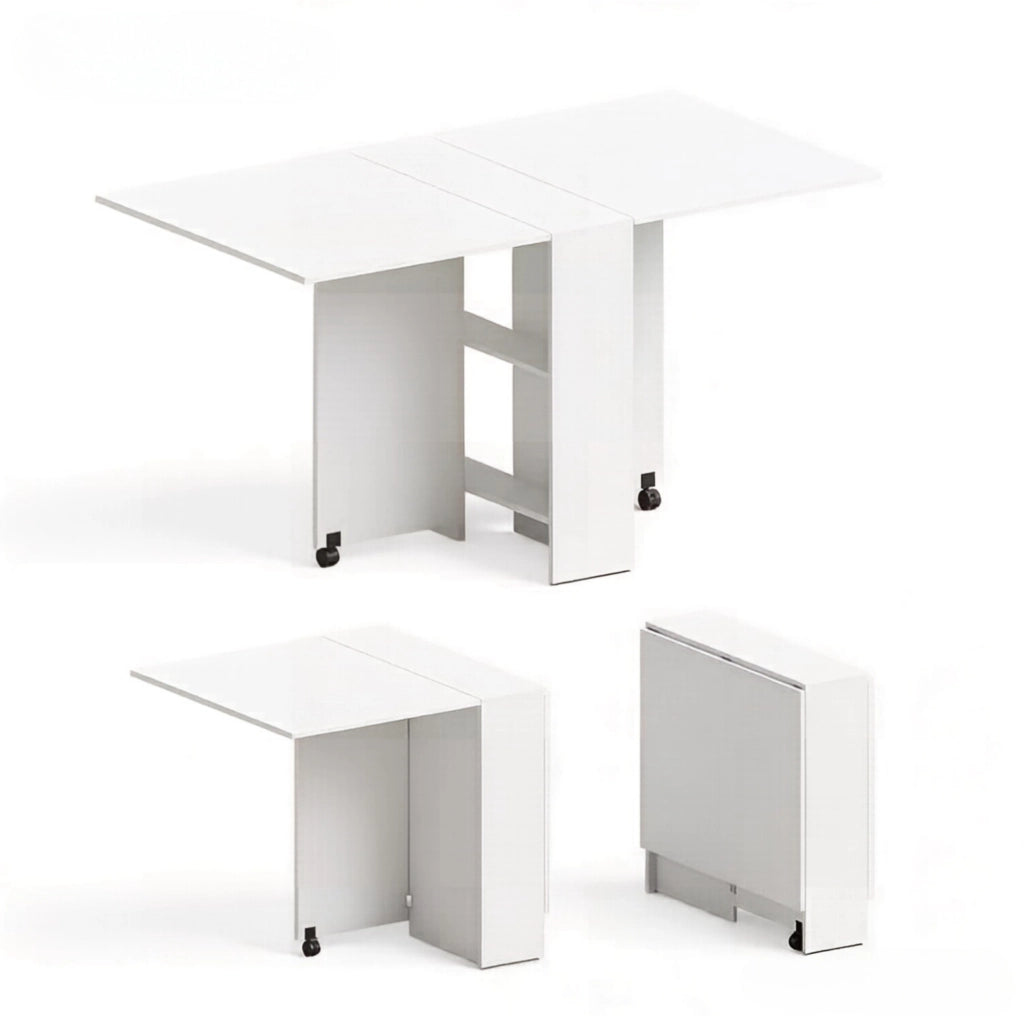 TAVOLO da Pranzo Pieghevole con Ruote 75x140 cm Bianco
